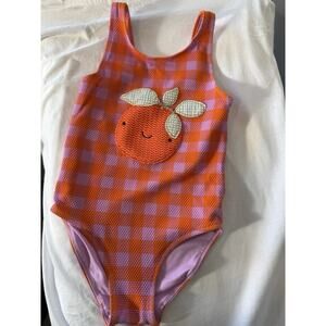 Girls Orange & Purple Check Pattern One-Piece Swimsuit Beach Theme 3T